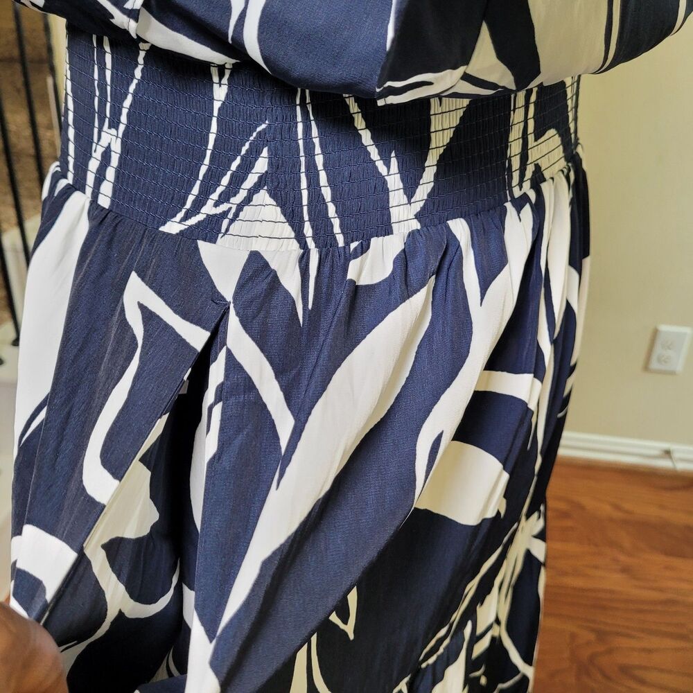 Chico's Floral Tiered Smocked Waist Maxi Dress Blue White Women 16 (Size 3) - Picture 16 of 17